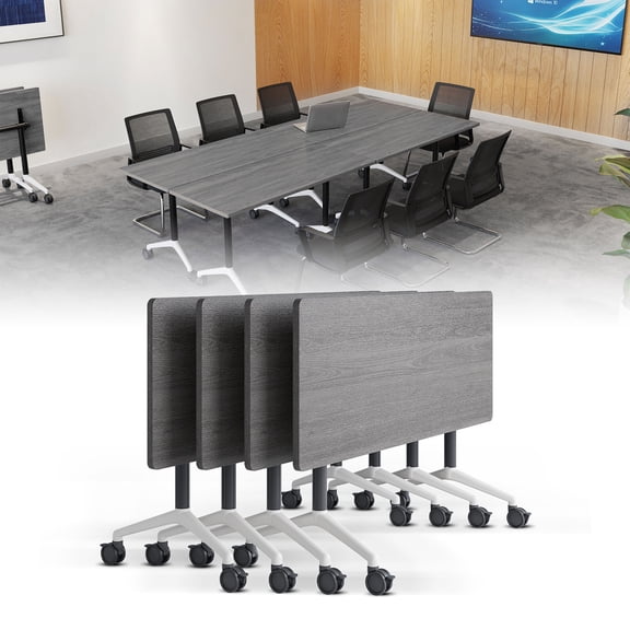 Folding Conference Room Tables,Mobile Training Table with Wheels Rectangular Large Business Seminar Furniture Tables for Office,Meeting Room,School,Wooden