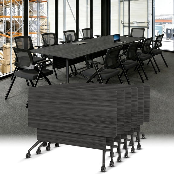 Folding Conference Room Tables on Wheels,Mobile Training Table Rectangular Large Business Seminar Furniture Tables for Office,Meeting Room,School,Wooden
