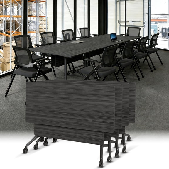 Folding Conference Room Tables on Wheels,Mobile Training Table Rectangular Large Business Seminar Furniture Tables for Office,Meeting Room,School,Wooden
