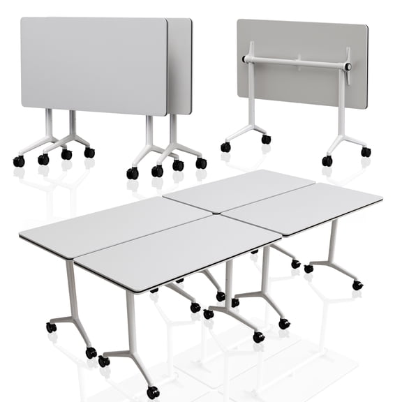 Folding Conference Room Tables with Wheels Set of 8, Modern Large Modular Conference Table System, Flip Top Mobile Training Room Meeting Tables for Office Classroom, White, 55.1 in