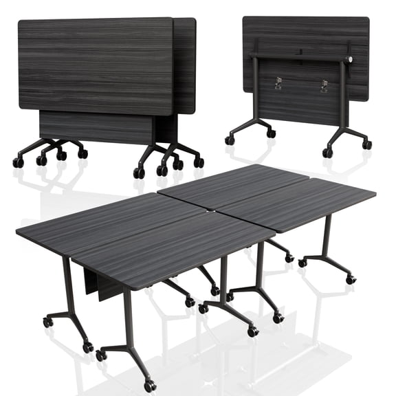 Folding Conference Room Tables with Wheels Set of 8, Modern Large Modular Conference Table System, Flip Top Mobile Training Room Meeting Tables for Office Classroom, Ebony, 47.2 in