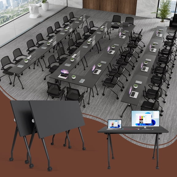 Folding Conference Table, 47.2 inch Modern Office Bulk Conference Room Tables Black Executive Foldable Conference Table for Classroom Meeting(2,Black)