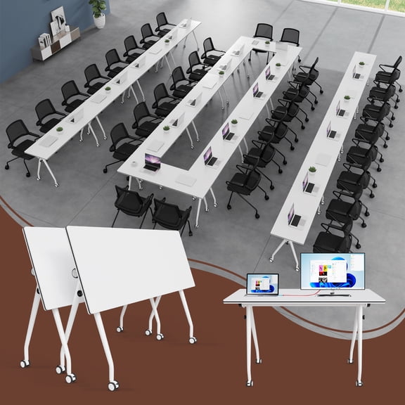 Folding Conference Table, 47.2 inch Modern Office Bulk Conference Room Tables Executive Conference Room Table for Classroom Meeting(2,white)