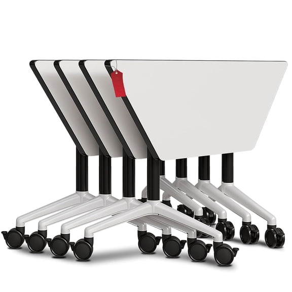 Folding Conference Table, 47.2In Conference Room Table with Silent Wheels, Trapezoidal Modular Flip Top Mobile Training Table for Office Classroom Meeting Seminar Table (White 4 Pack)