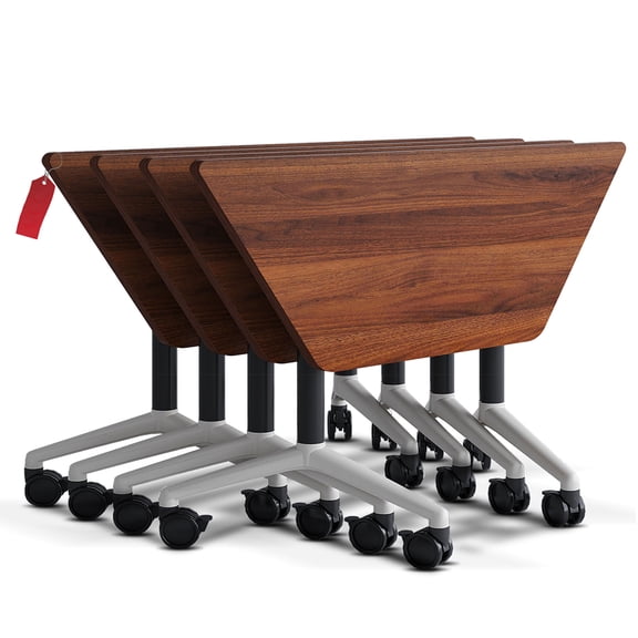 Folding Conference Table, 47.2In Conference Room Table with Silent Wheels, Trapezoidal Modular Flip Top Mobile Training Table for Office Classroom Meeting Seminar Table (Walnut 4 Pack)