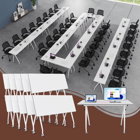 Folding Conference Table, 55 inch Modern Office Bulk Conference Room Tables Executive Conference Room Table for Classroom Meeting(10,white)