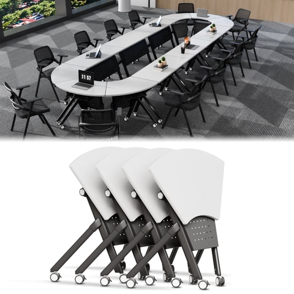 Folding Conference Table,Conference Room Table with Silent Wheels,Modular Fan Shaped Training Table,Meeting Tables for Office Classroom