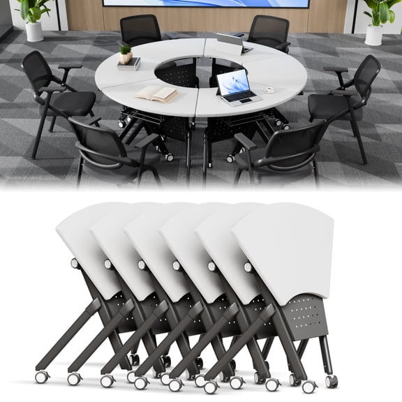 Folding Conference Table,Conference Room Table with Silent Wheels,Modular Fan Shaped Training Table,Meeting Tables for Office Classroom