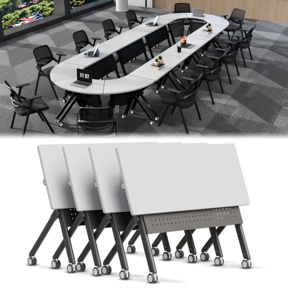 Folding Conference Table,Conference Room Table with Silent Wheels,Modular Rectangle Shaped Training Table,Meeting Tables for Office Classroom