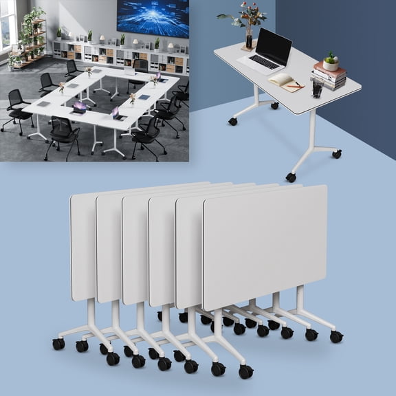 Folding Conference Table, Conference Room Tables with Wheels Flip Top Mobile Training Table for Office Classr, 6-12 People