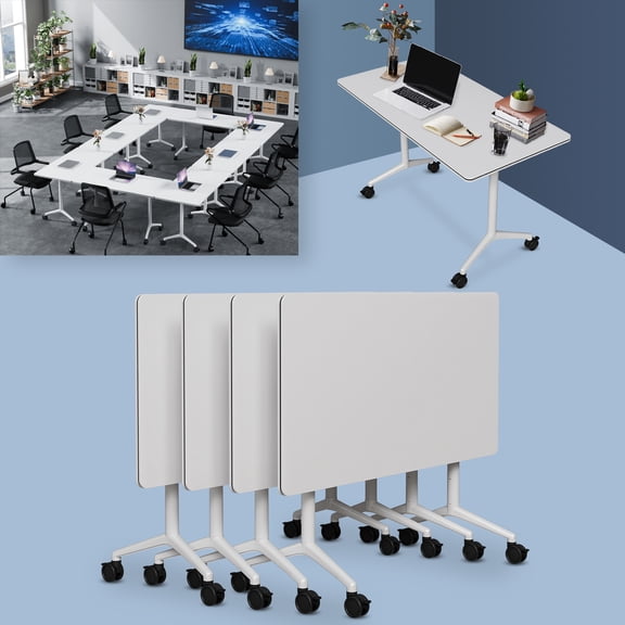 Folding Conference Table, Conference Room Tables with Wheels Flip Top Mobile Training Table for Office Classr, 6-12 People