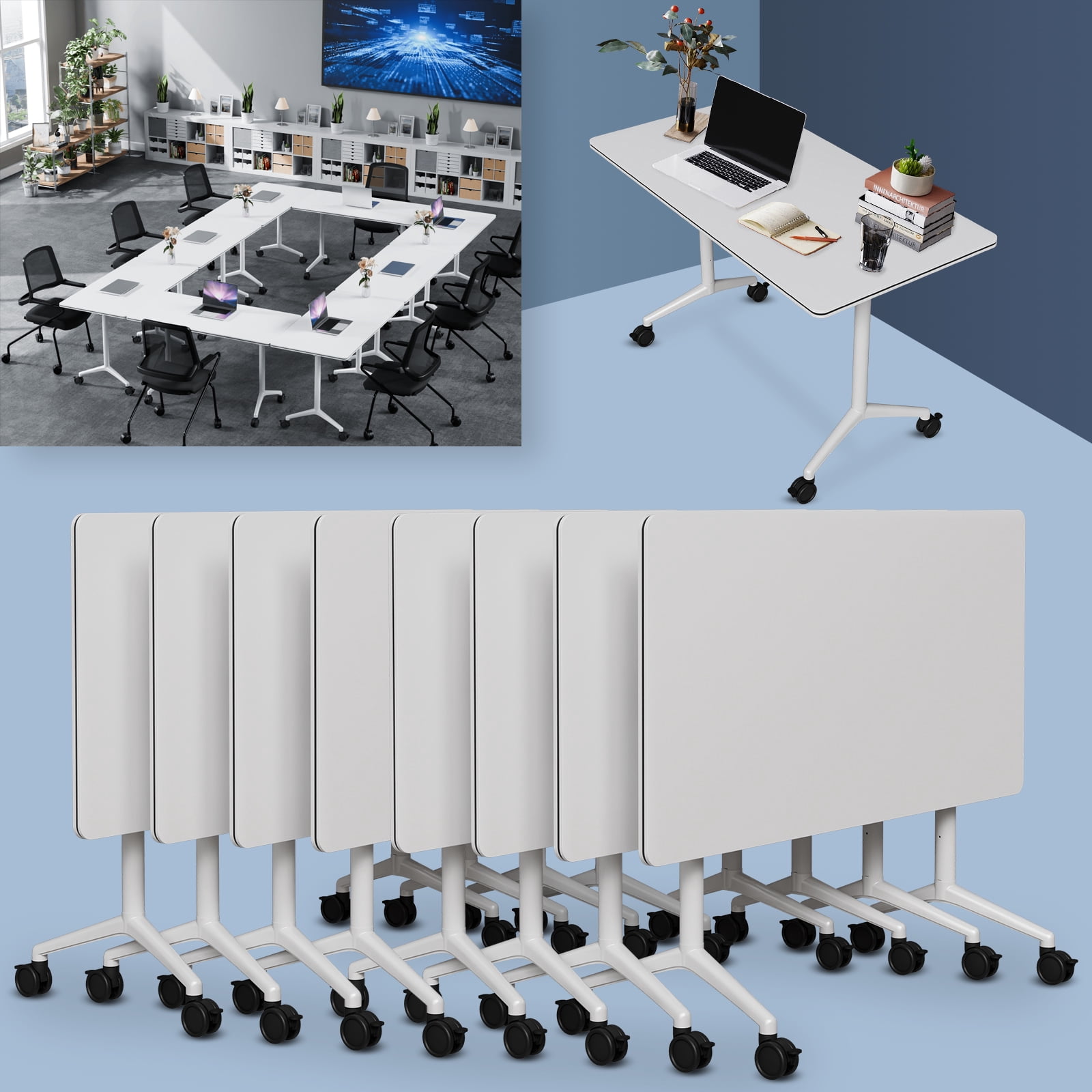 Folding Conference Table, Conference Room Tables with Wheels Flip Top ...