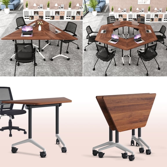 Folding Conference Table, Conference Room Tables with Wheels, Modern Training Tables with Flip Top Design