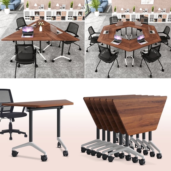 Folding Conference Table, Conference Room Tables with Wheels, Modern Training Tables with Flip Top Design