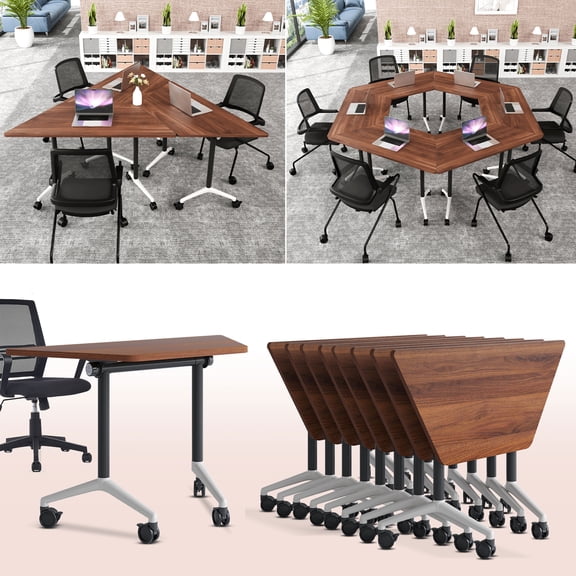 Folding Conference Table, Conference Room Tables with Wheels, Modern Training Tables with Flip Top Design