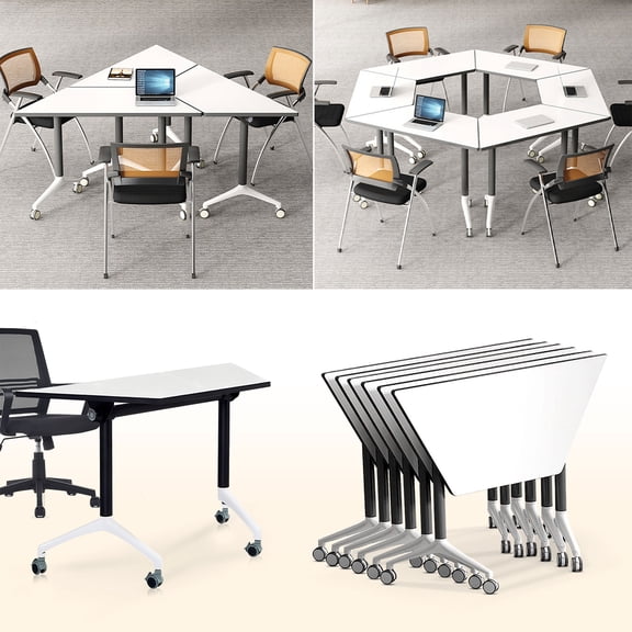 Folding Conference Table, Conference Room Tables with Wheels, Modern Training Tables with Flip Top Design