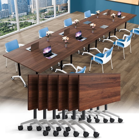 Folding Conference Table Foldable Conference Room Tables, Modern Mobile Modular Training Table with Silent Wheels for Office