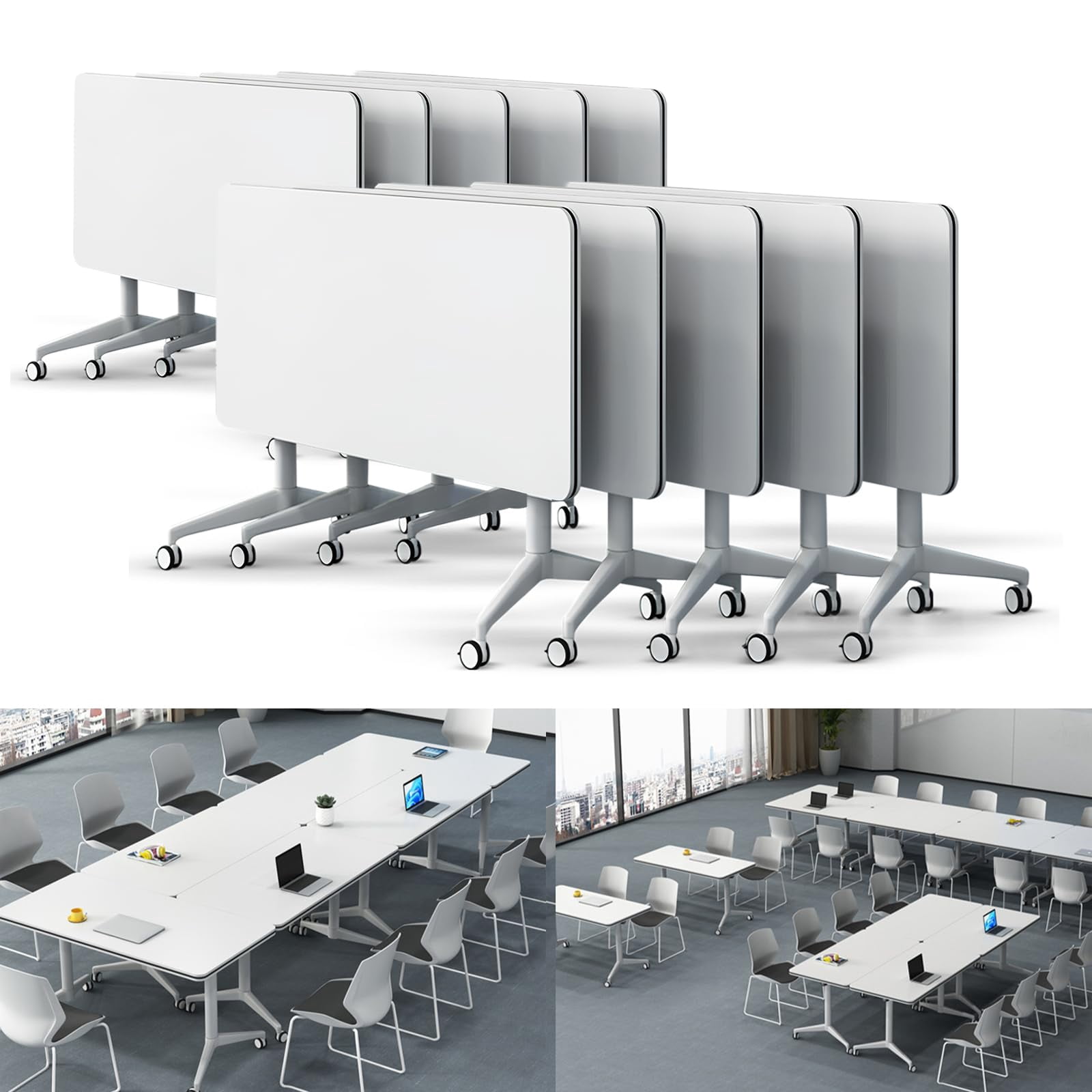 Folding Conference Table Modern Large Mobile Meeting Table Rolling ...