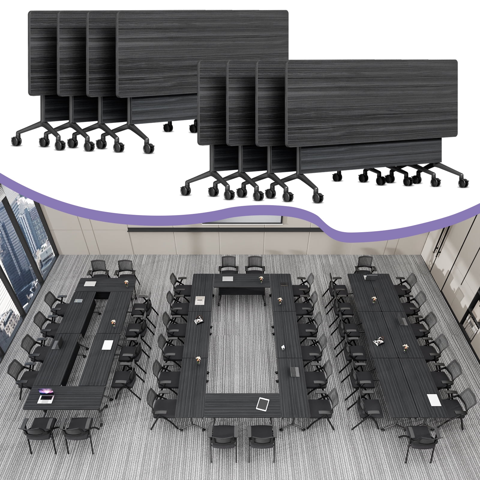 Folding Conference Table with Silent Wheels, Modern Mobile Modular Flip ...