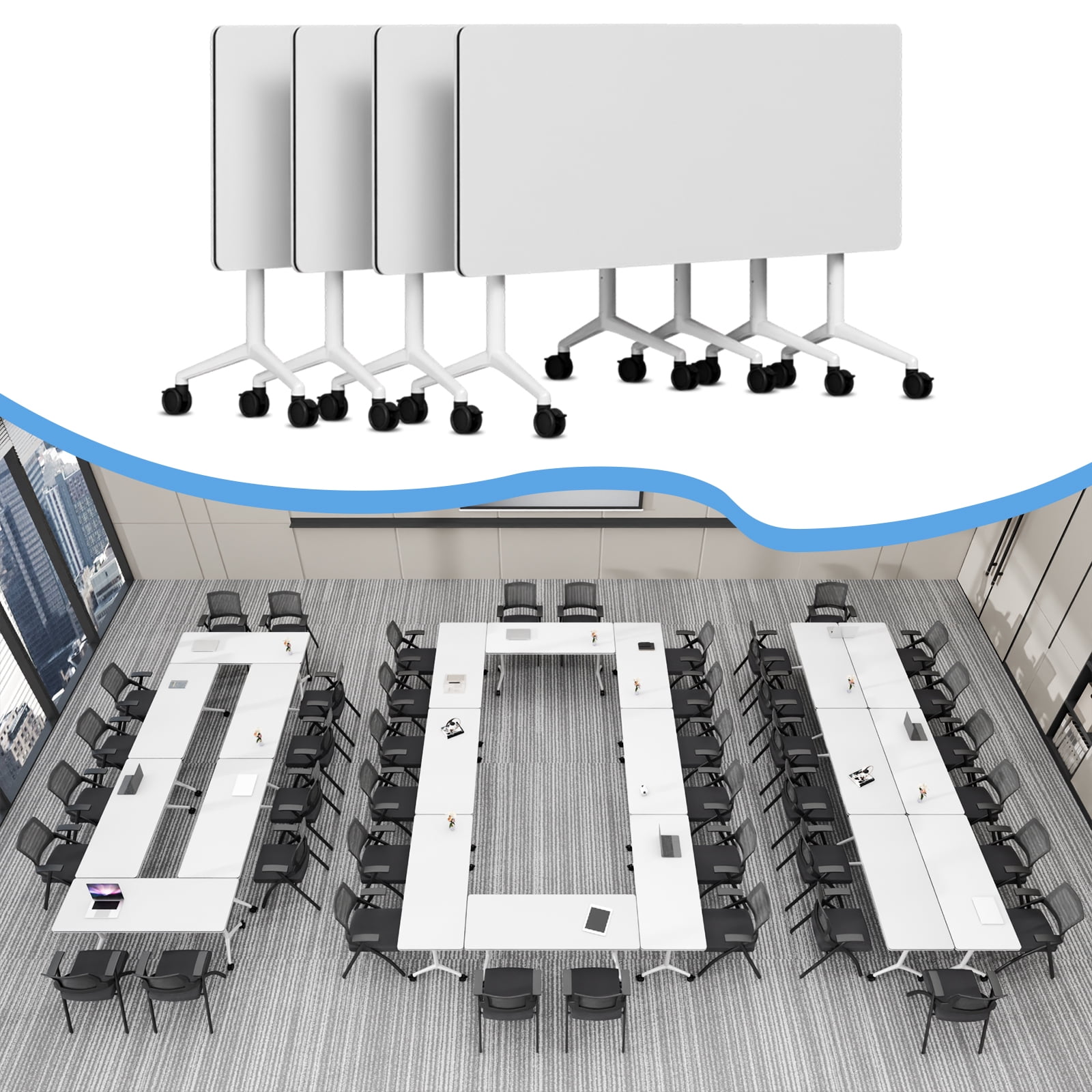 Folding Conference Table with Silent Wheels, Modern Mobile Modular Flip ...