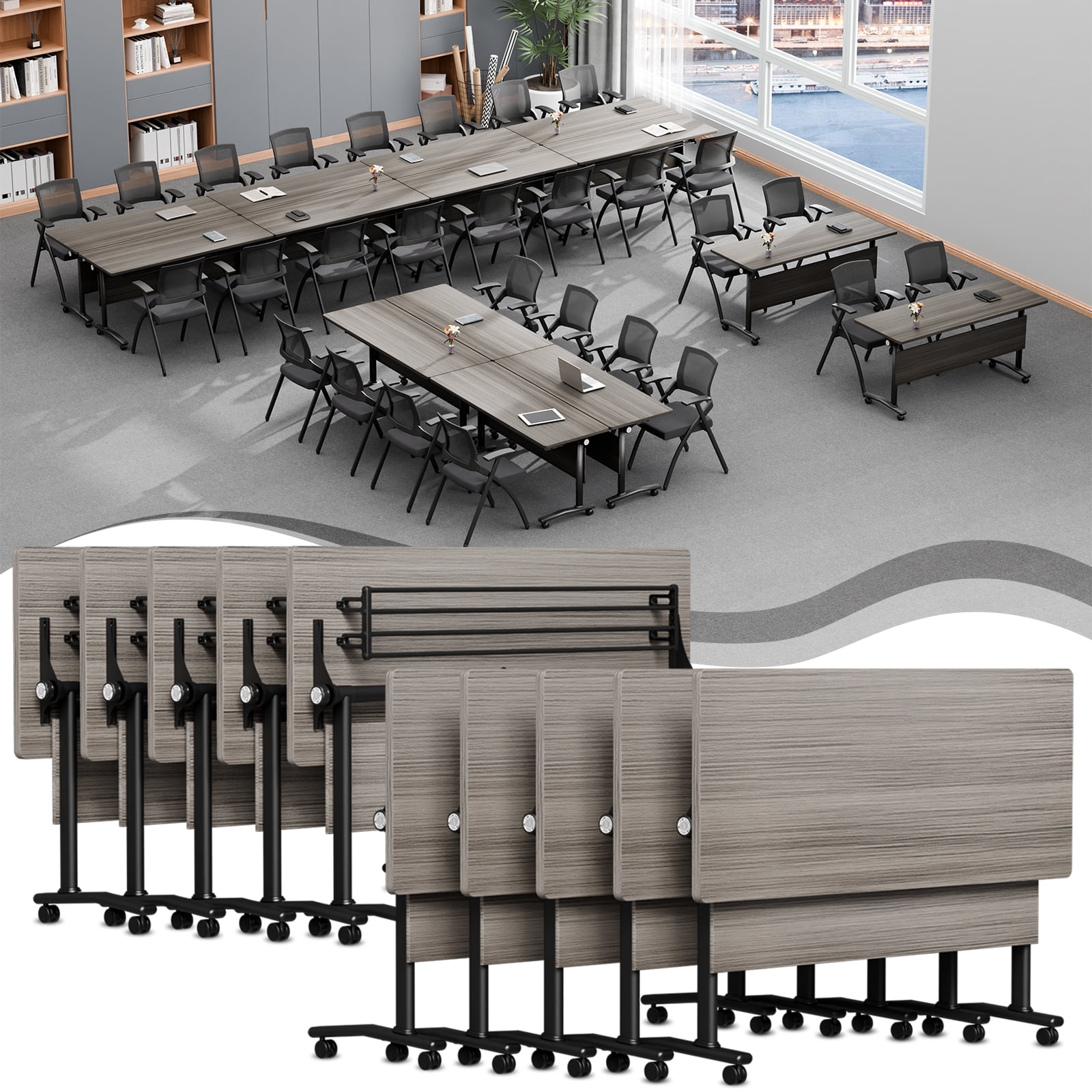 Folding Conference Table with Silent Wheels, Modern Mobile Modular Flip ...