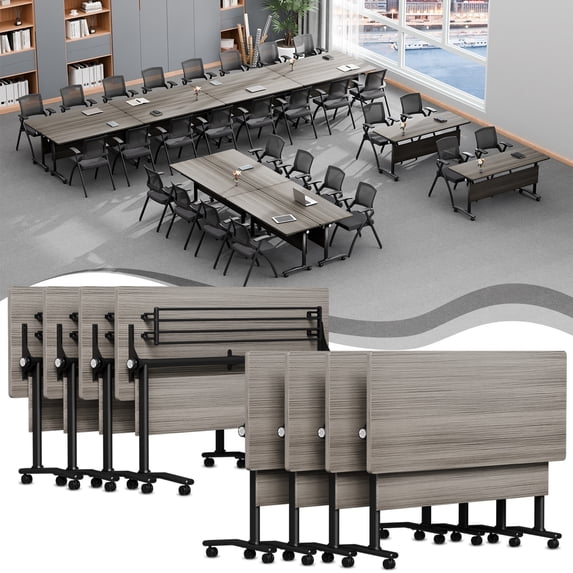 Folding Conference Table with Silent Wheels, Modern Mobile Modular Flip ...