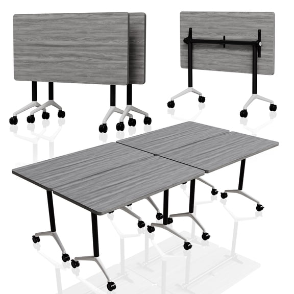 Folding Conference Table with Wheels Set of 2, Flip Top Conference Room Table, Modular Training Room & Meeting Table, Rolling Nesting Office Table for Classroom Seminar, Gray, 47.2 in