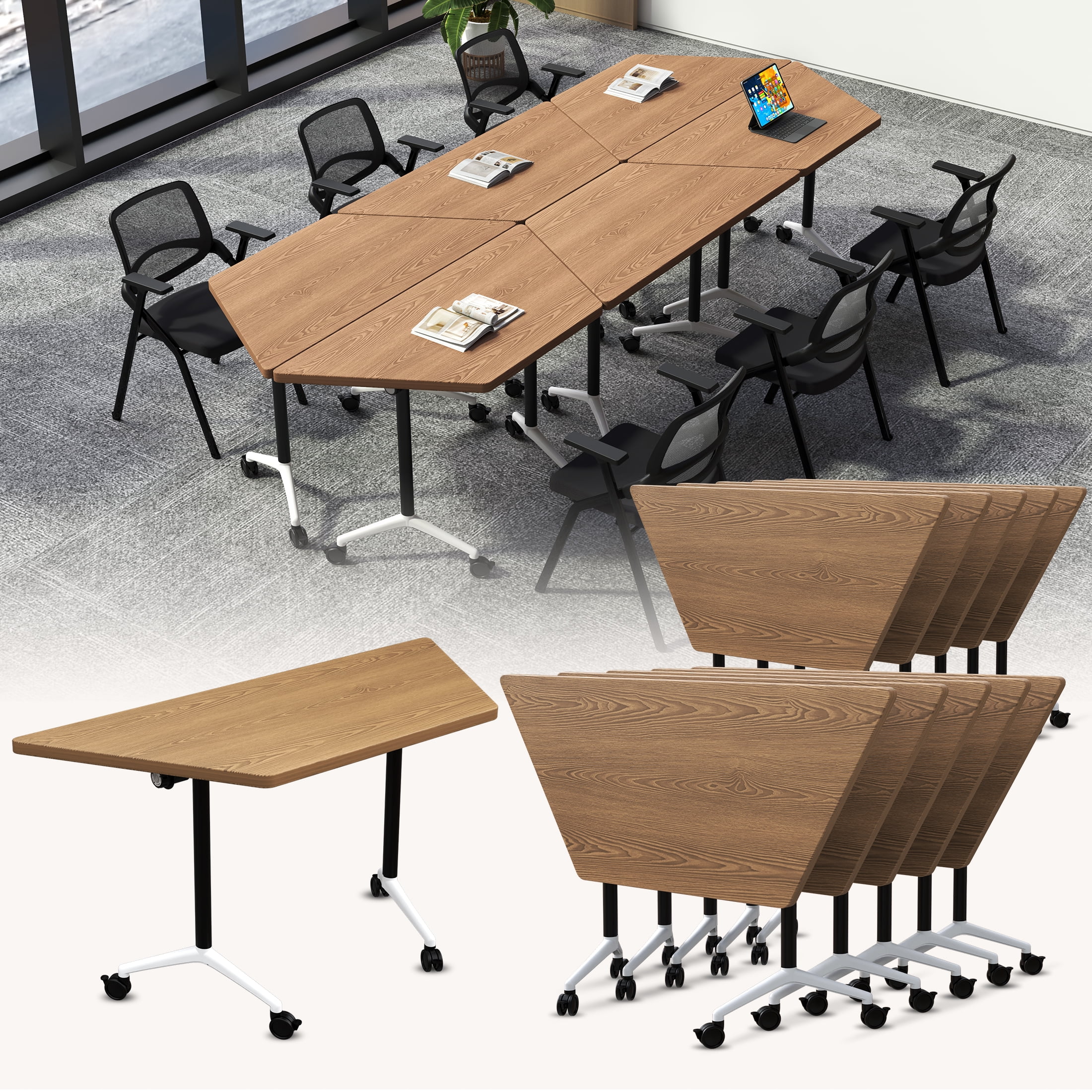 Folding Conference Table with Wheels Trapezoid, Modular Foldable Flip ...