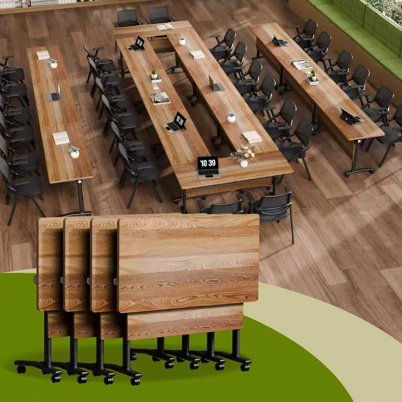 Rectangle Modular Table Folding Conference Table with Silent Wheels,Walnut Modular Rectangular ...
