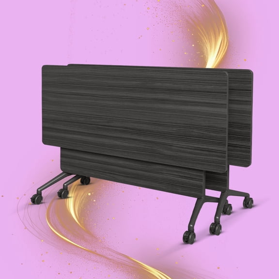 Folding Conference Table with Wheels 2 Pack 63 Inch Flip Top Mobile Training Tables Heavy Duty Spliceable Modular Meeting Room Desk for Office