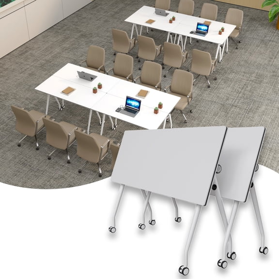 Folding Conference Table with Wheels 2 Pack 63 Inch Flip Top Mobile Training Tables Heavy Duty Spliceable Modular Meeting Room Desk for Office
