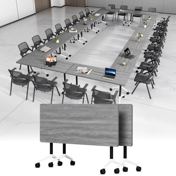 Folding Conference Table with Wheels, Flip Top Mobile Training Table for Office, Modular Conference Room Tables for 2-30 Person