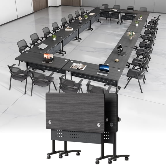 Folding Conference Table with Wheels, Flip Top Mobile Training Table for Office, Modular Conference Room Tables for 2-30 Person
