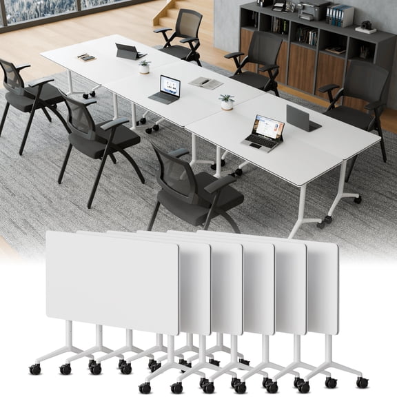Folding Conference Table with Wheels, Heavy Duty Mobile Training Table, Foldable Desk for Office Meeting Room