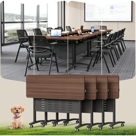 Folding Conference Table with Wheels,Large Modular Rolling Table for Office,School,Classroom,Space-Saving,Black-Gray,55in