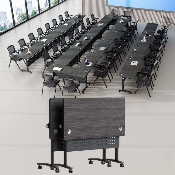 Folding Conference Table with Wheels, Modern Large Heavy-Duty Flip Top Training Table with Privacy Panel for 2-16 People, 55.1" 2PCS