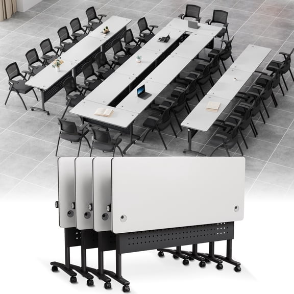 Folding Conference Table with Wheels, Modern Large Heavy-Duty Flip Top Training Table with Privacy Panel for 2-16 People, 55.1" 4PCS