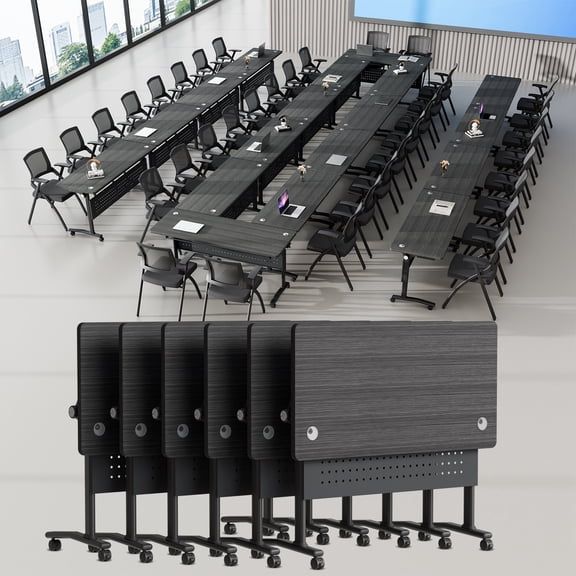 Folding Conference Table with Wheels, Modern Large Heavy-Duty Flip Top Training Table with Privacy Panel for 2-16 People, 55.1" 6PCS