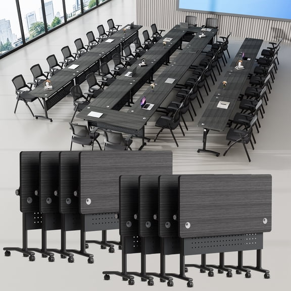 Folding Conference Table with Wheels, Modern Large Heavy-Duty Flip Top Training Table with Privacy Panel for 2-16 People, 55.1" 8PCS