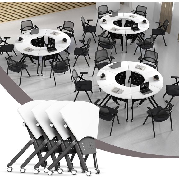 Folding Conference Table with Wheels,Modular Mobile Training Table,Black,6 Pack