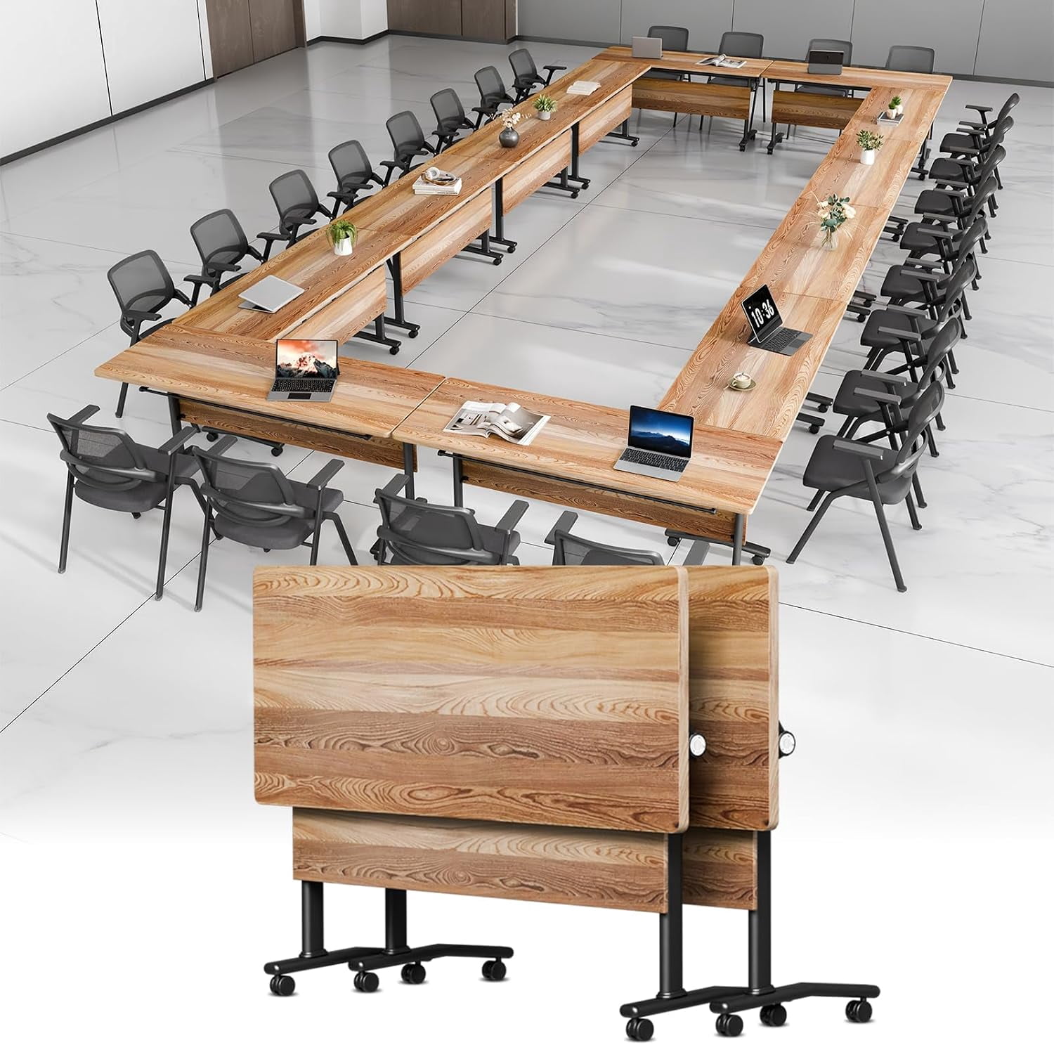 Folding Conference Table with Wheels,Modular Mobile Training Tables for ...