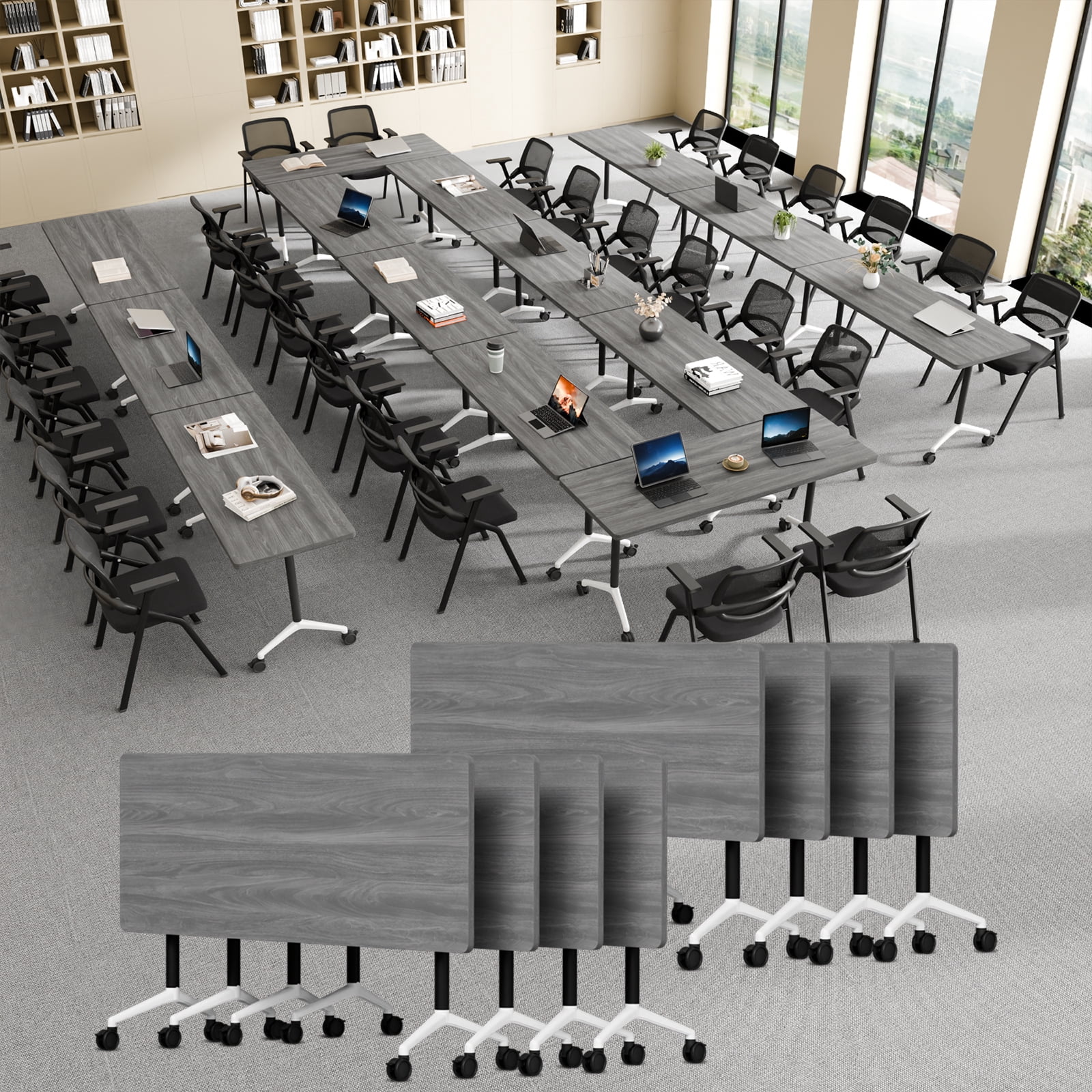 Folding Conference Room Table with Wheels, Modular Flip Top Nesting ...