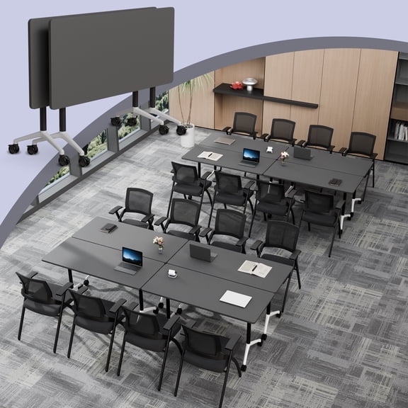 Folding Conference Table with Wheels, Rectangular Mobile Foldable Conference Room Table, Modular Meeting Training Table for Office