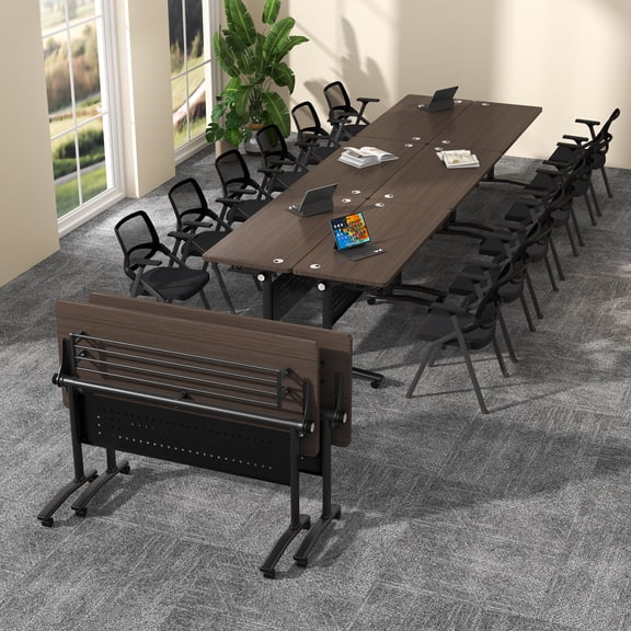 Folding Conference Table with Wheels and Cable Grommets Modular Flip Top Mobile Meeting Table for 6-12 Person (2PCS 47IN)