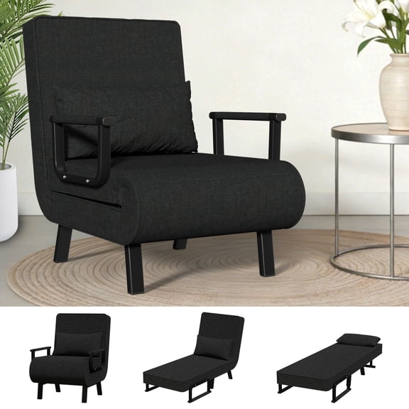 [ZSGJ&LIVE] Folding Convertible Sofa Bed, 6‑Angle Adjustable Backrest with Pillow, 3‑in‑1 Single Lazy Sofa for Living Room Bedroom Office, Black, 1‑Piece