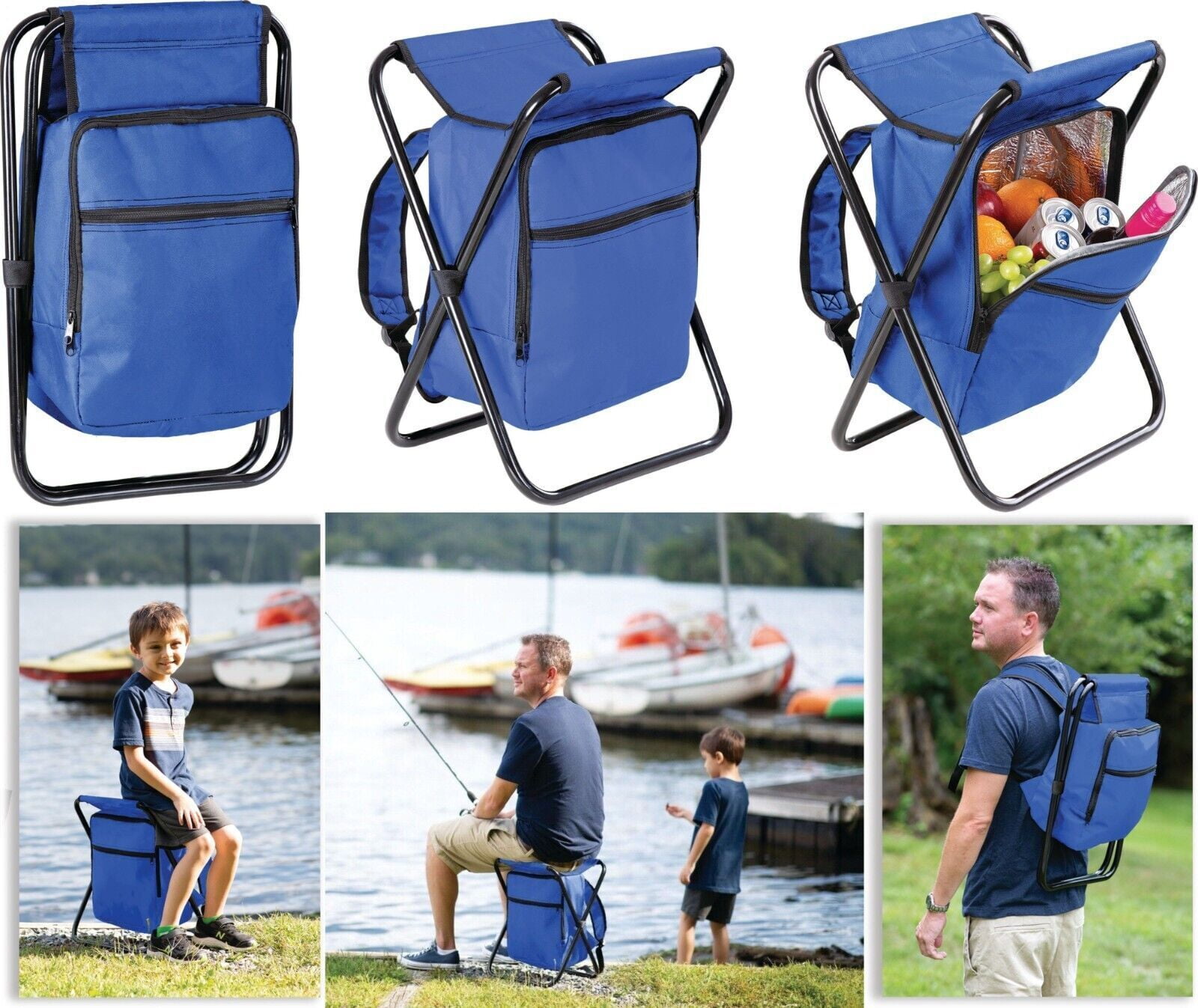 Folding Cooler and Stool Backpack - Multifunction Collapsible Camping Seat  and Insulated Ice Bag Backpack Chair 