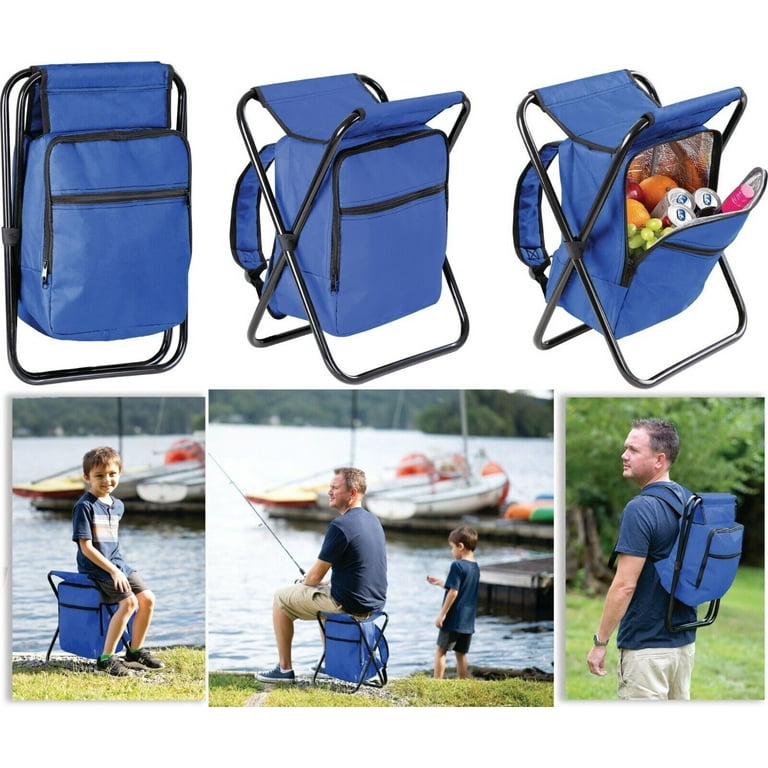Folding Cooler and Stool Backpack - Multifunction Collapsible Camping Seat  and Insulated Ice Bag Backpack Chair 