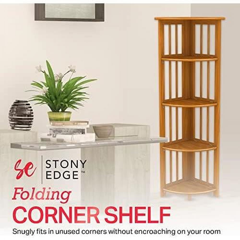 Folding Corner Bookshelf Oak Wood Finish 51X12.5X12.5 Inches