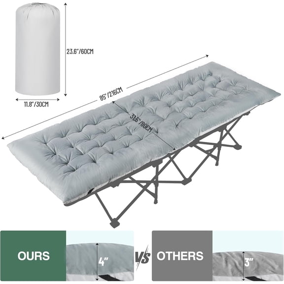 Folding Cot Pads for Sleeping Extra Thick, Soft Comfortable Velvet & Corduroy Cotton Camping Cot Mattress Pad for Backpacking Hiking, Black Blue Brown Grey 75x30 inches