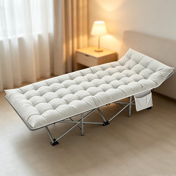 Folding Cot with Padded Mattress Portable Sleeping Bed Gray Single Size 1 Pack